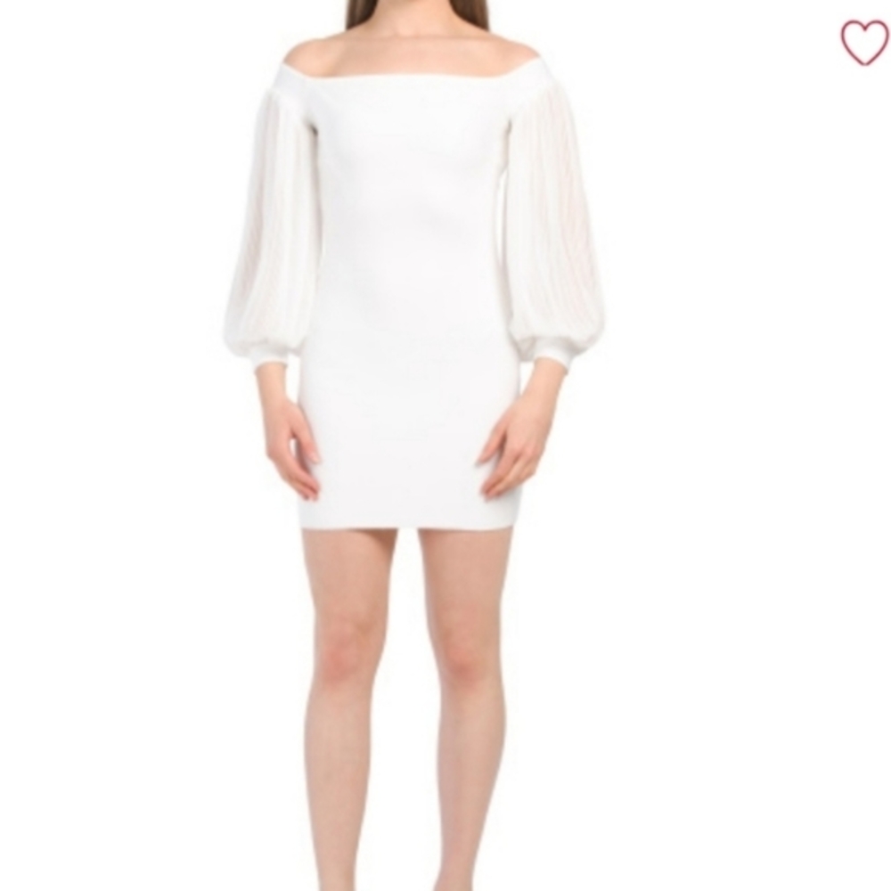 Ontwelfth Mini Dress White Off Shoulders With Puff Sleeves Size S